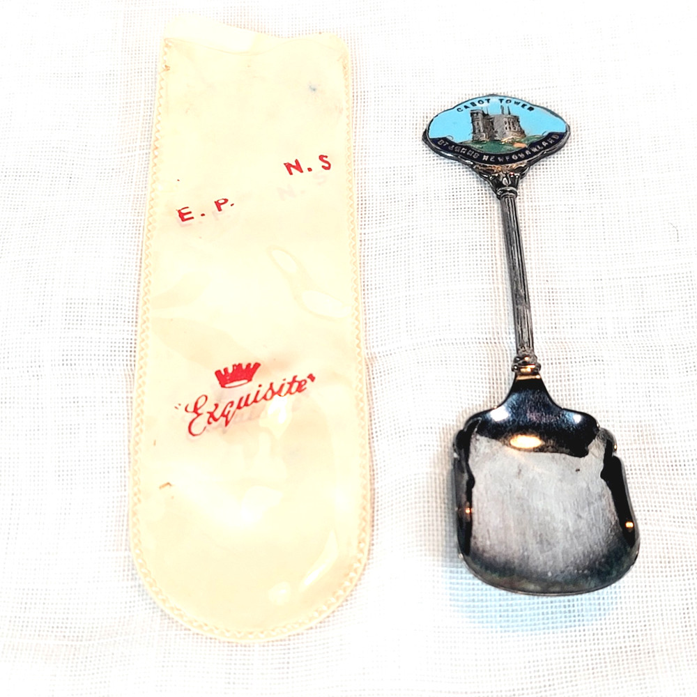 Exquisite EPNS Silverplated Enamel Spoon Cabot Tower St Johns Newfoundland Vtg