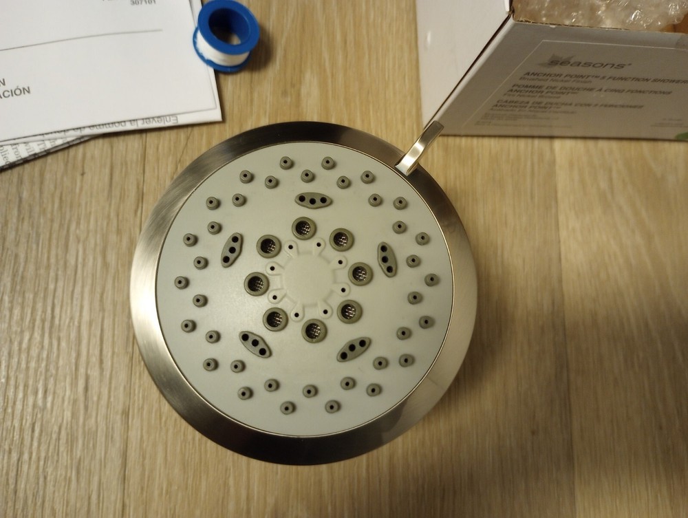 Seasons Anchor Point Showerhead 4" Brushed Nickel Finish Five-Function 1.75 GPM