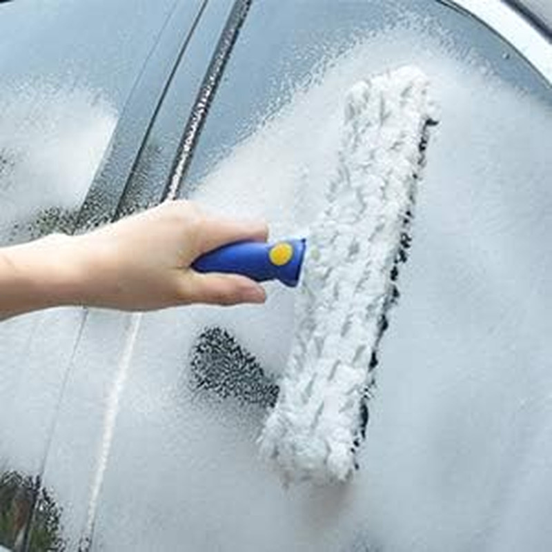 Window Washing Kit with Extension Pole, 10" Squeegee & 11" Microfiber Scrubber C