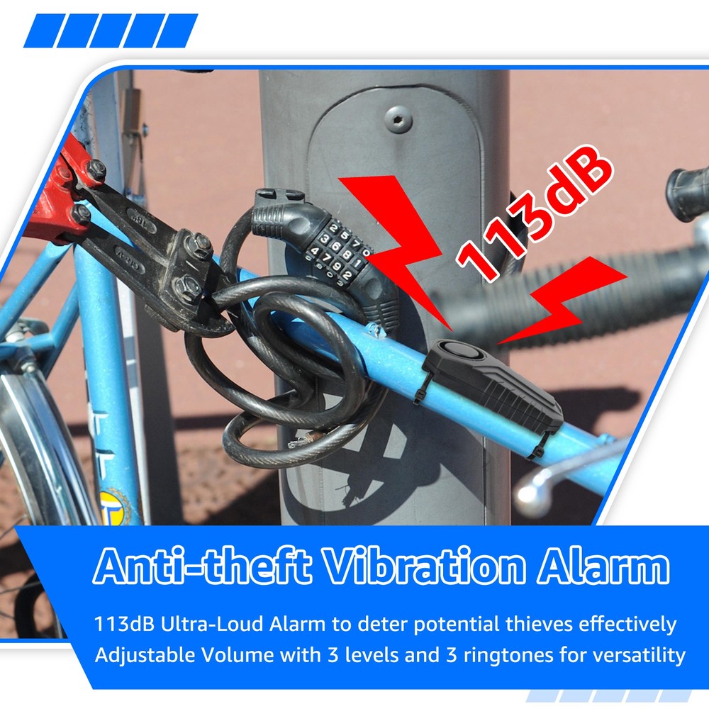 1× Security Alarm for Bikes/Ebikes 7-Level Sensitivity Waterproof Easy Install
