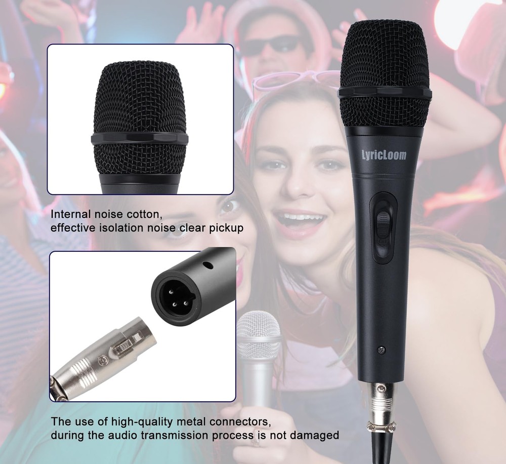 LyricLoom Professional Wired Microphone for Karaoke Handheld, Black Set