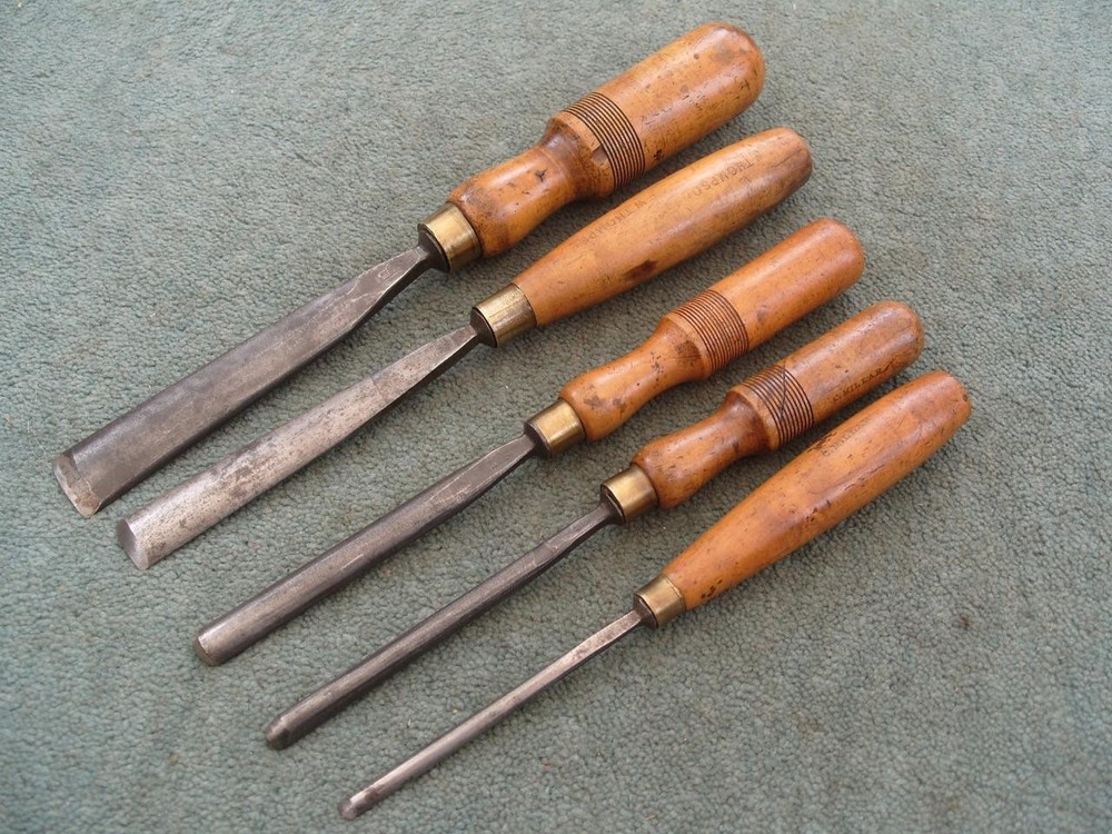 Set of five Carving gouges by C Hill, etc, Sheffield.