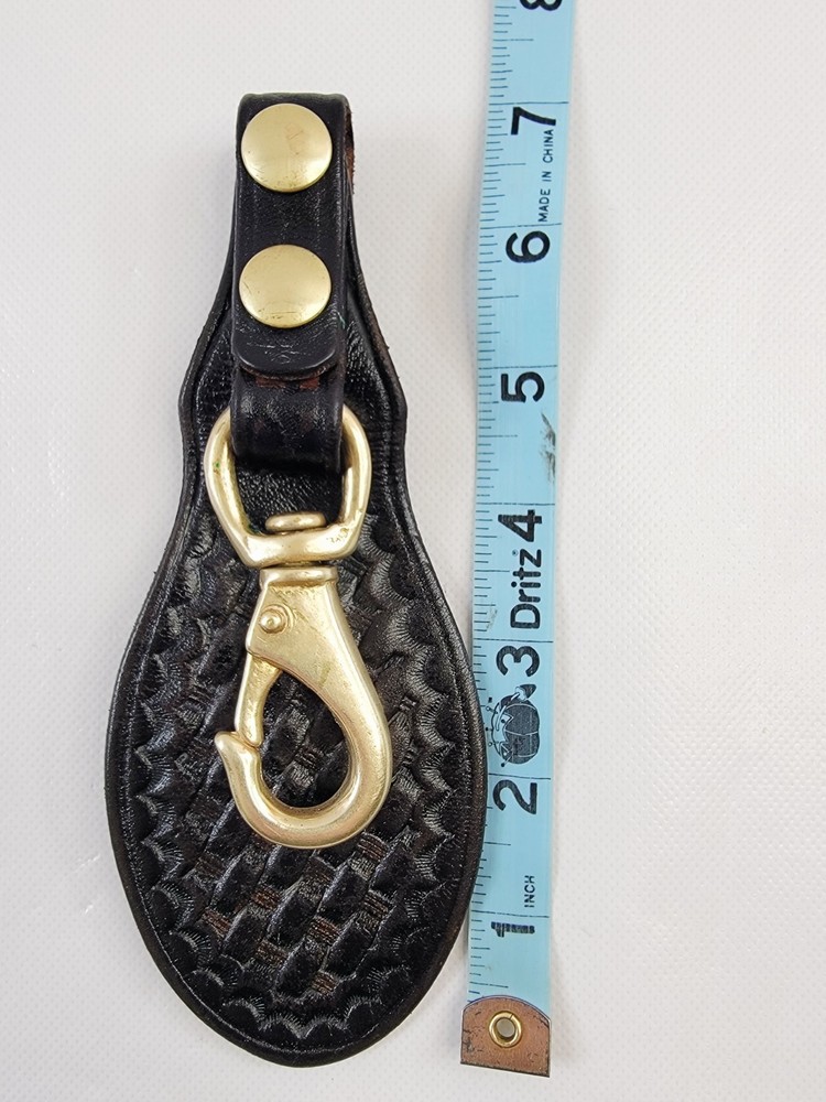 7" Brown Basketweave Leather Scabbard Key Ringw/ Brass Hook 2" Double Snap