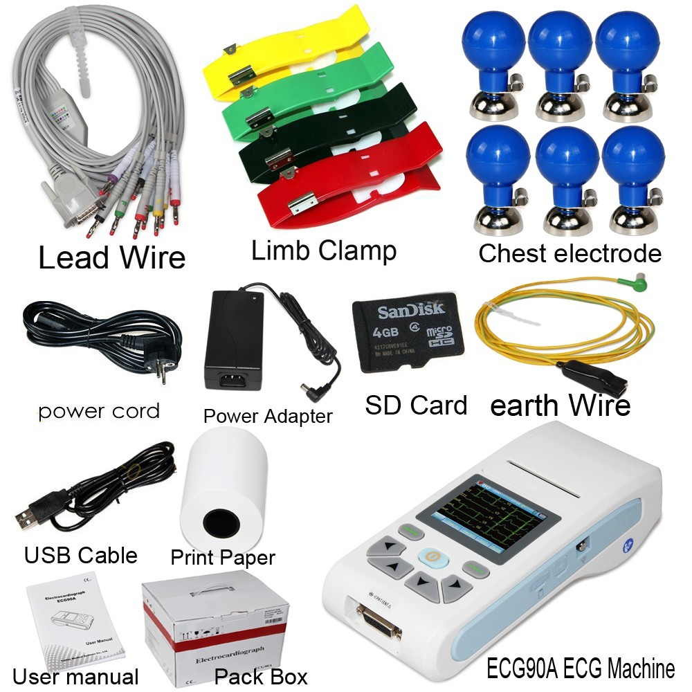 Touch Screen ECG90A EKG Machine:12-Lead, Single Channel, USB, Software & Printer