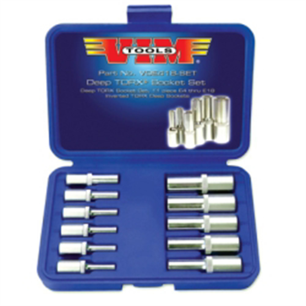 VIM Tools Deep TORX Socket Set, 11 Piece E4 THu E18, 1/4 Inch And 3/8 Inch Squar