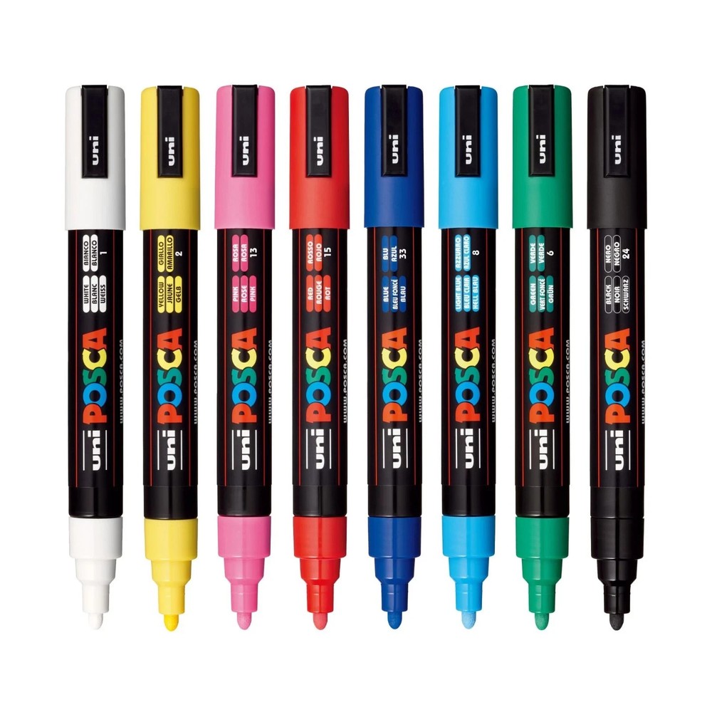 Uni POSCA PC-5M 8-Color Paint Marker Set New!!