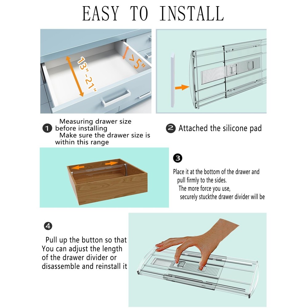 6 Pack Adjustable Drawer Dividers for Clothes,5" High Expandable From 13-21" ...