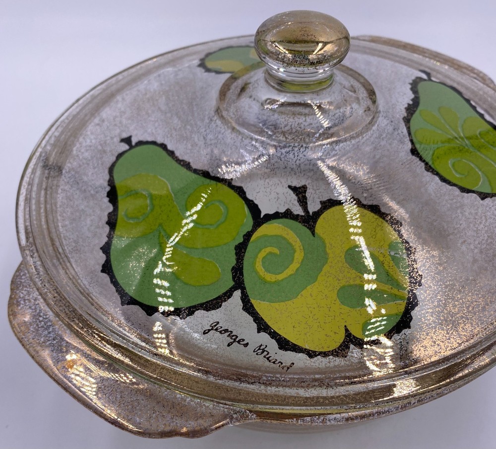 Fire King Casserole With George’s Briars Fruit Pattern. 2 Quart.