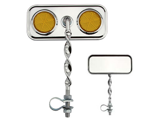 ONE Bike Rectangle Flat Twisted Mirror Chrome Amber Reflectors.