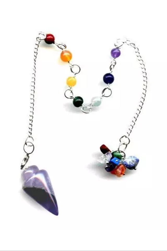 7 Chakra Amethyst Pendulum/Divination Tool W/multi Crystal End And Star pouch