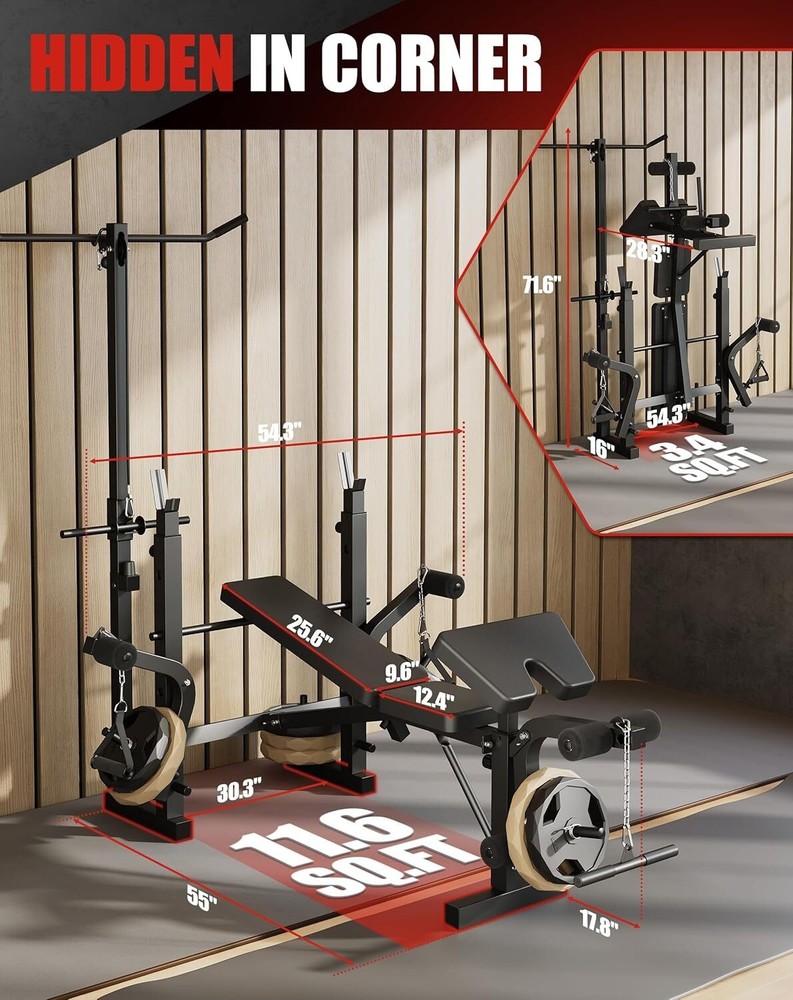 Foldable Olympic Weight Bench Set Bench Press Rack w/ Leg Developer LAT Pulldown