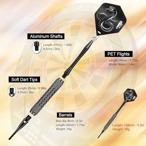 16g Soft tip Darts with Extra Flights and Plastic Points For Beginners