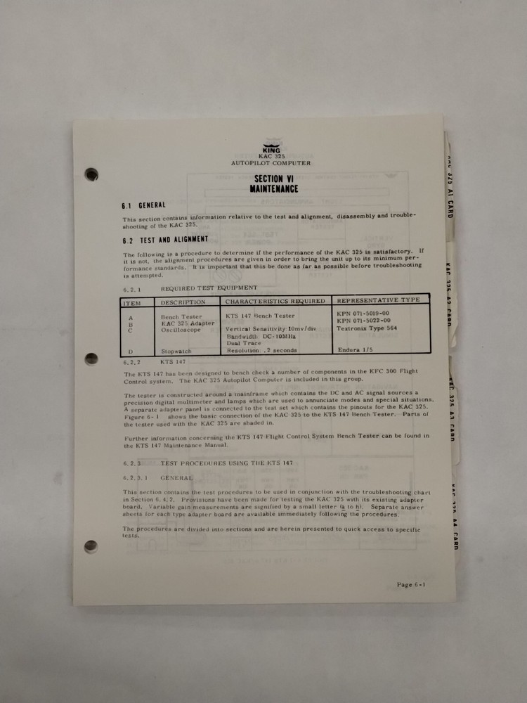 King KAC 325 Autopilot Computer Maintenance/ Overhaul Manual-Original