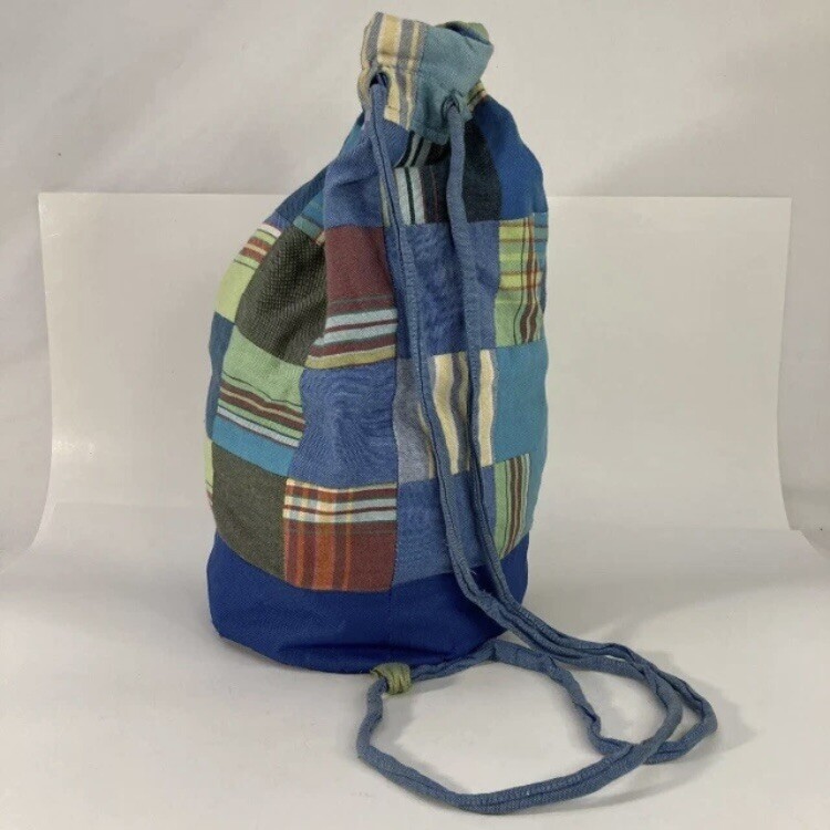 One-Way Kikoy Patchwork Drawstring Backpack Cinch Sack Waterproof Handmade