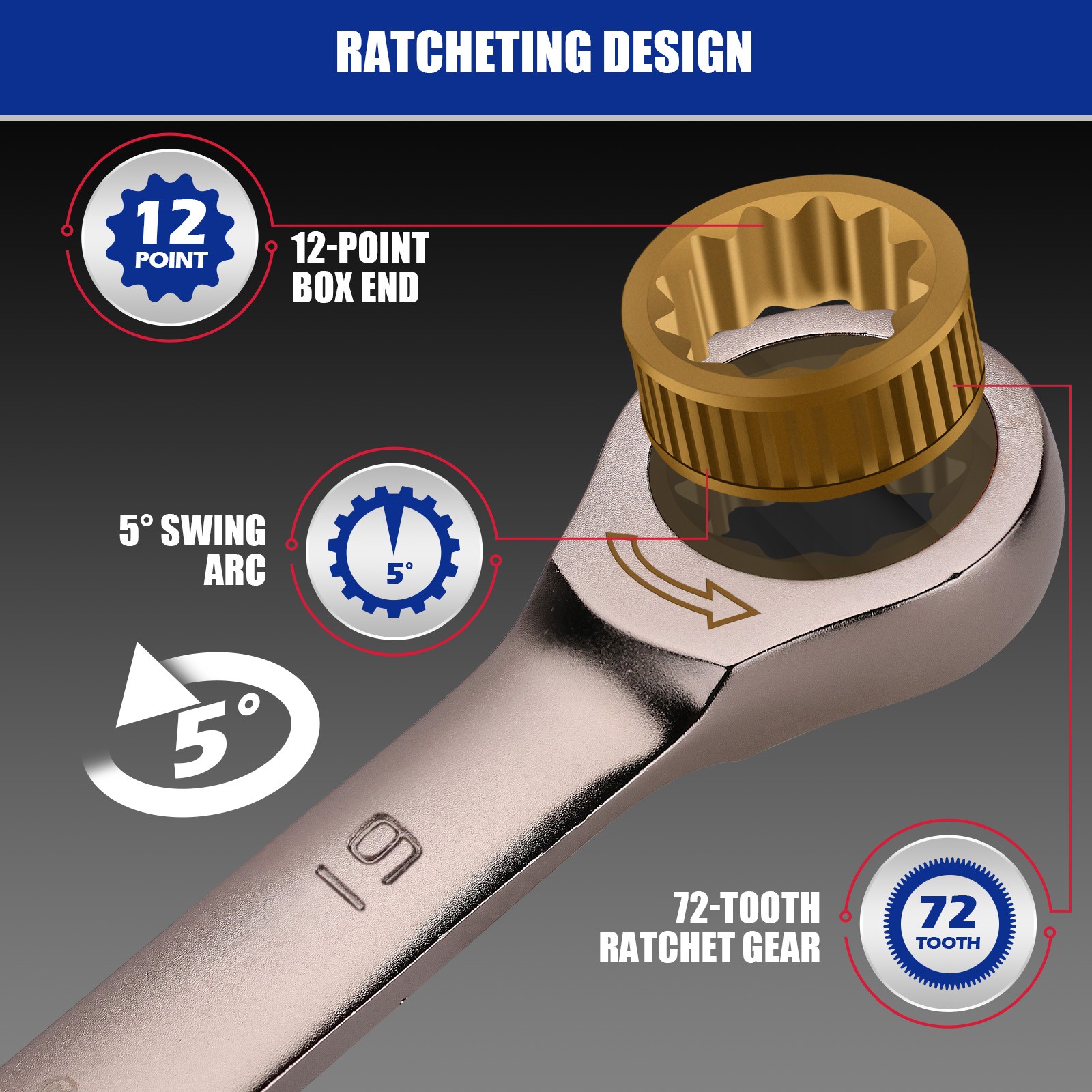 24/12PC Ratcheting Wrench Set Metric & SAE with Organizer 8-19 mm & 1/4" to 7/8"