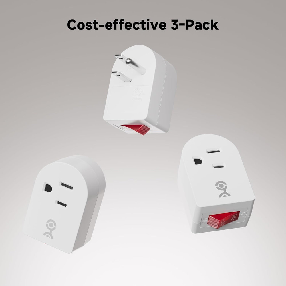 [ETL Listed] 3-Pack Grounded Outlet Switch with on Off, Plug Switch on Off, Sing