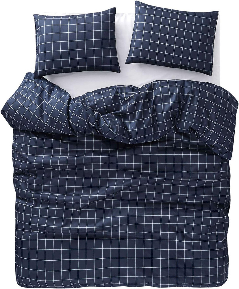 - Grid Comforter Set, Preppy Geometric Plaid Checkered Modern Pattern Printed, S