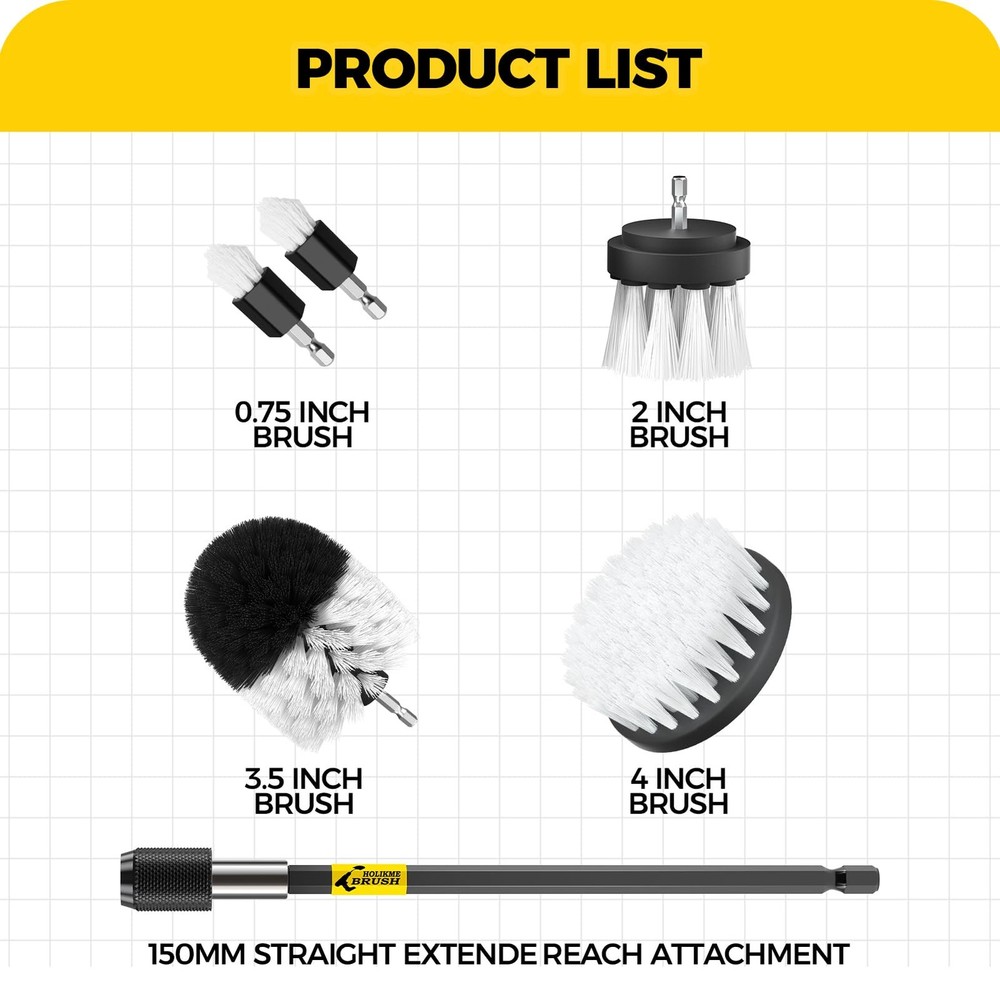 6Pack Drill Brush Power Scrubber Cleaning Brush Extended Long Attachment Set ...