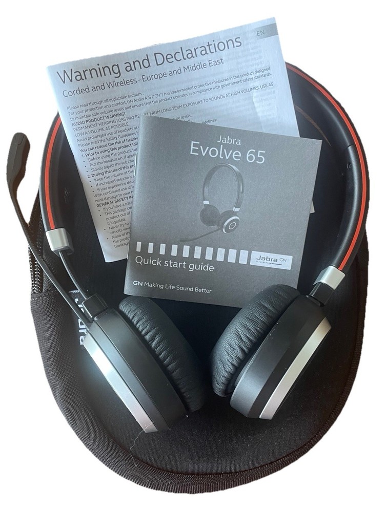 Jabra Evolve 65 SE Link380a MS Wireless Stereo Headset Noise Cancelling Mic Case