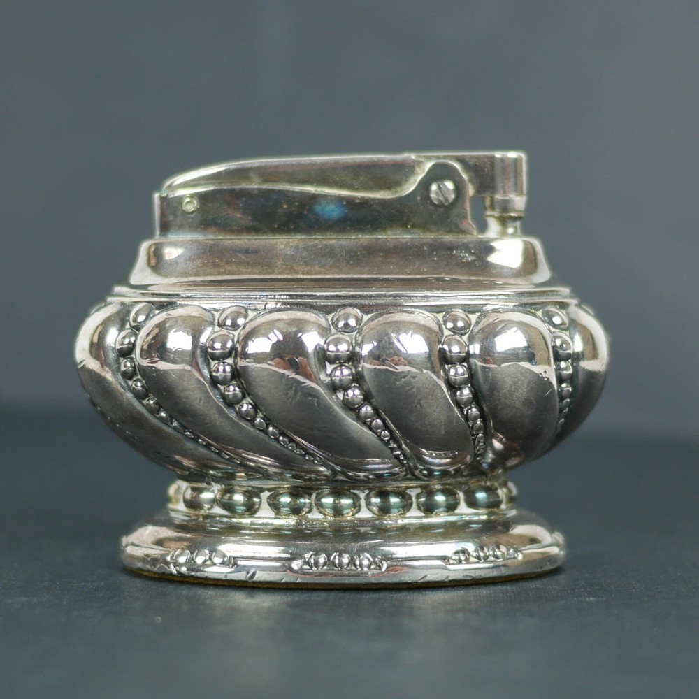 VINTAGE RONSON "CROWN" Table Lighter Silver Plate Decorative Push Top Lighter