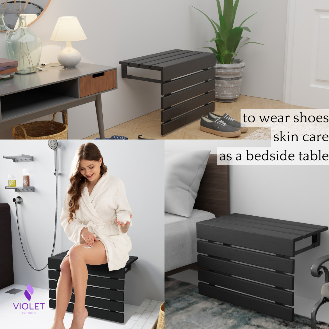 Handmade Teak Wood Folding Wall Mounted Shower Seat, XL