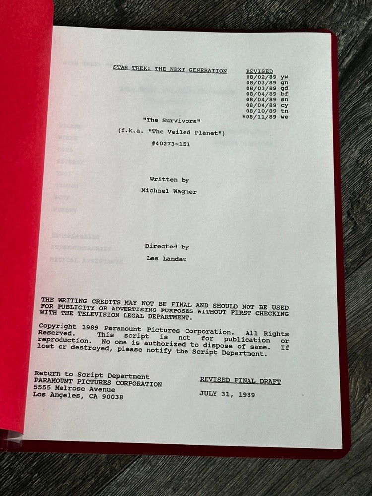 STAR TREK Script The Next Generation The Survivors Revised Final Draft July 1989