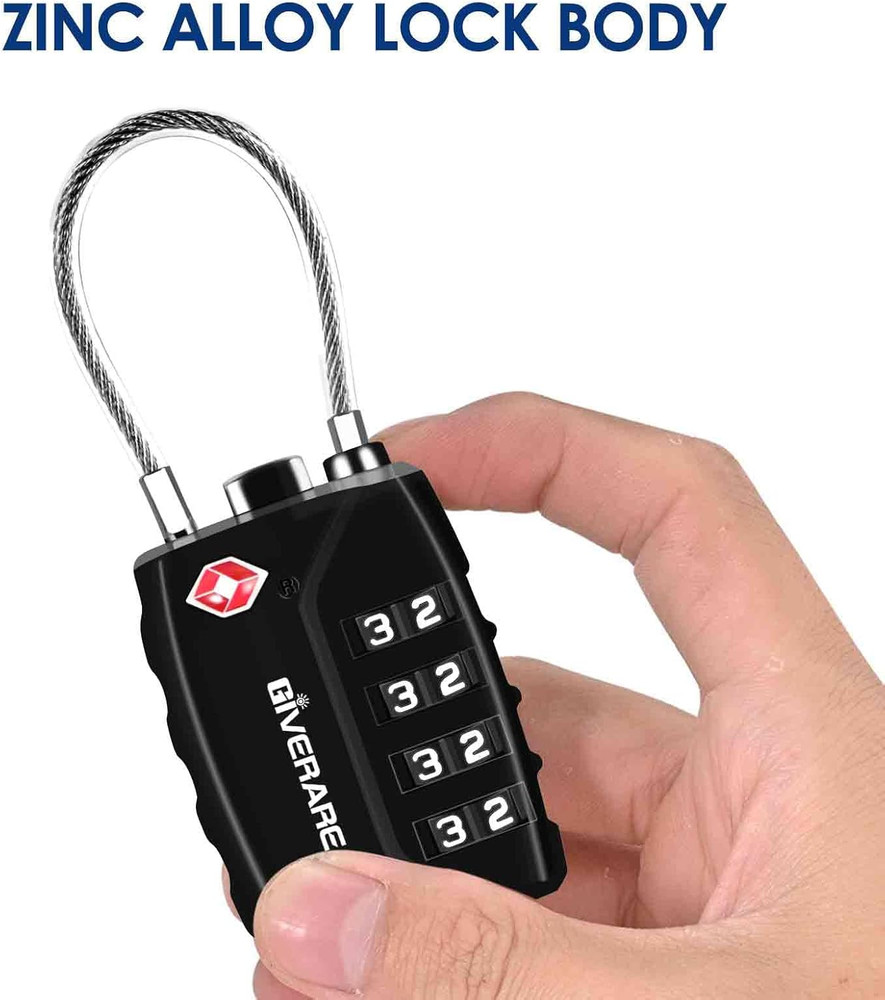 2-Pack TSA Cable Combo Locks 4-Digit, TSA Approved, Weatherproof, Black & Silver