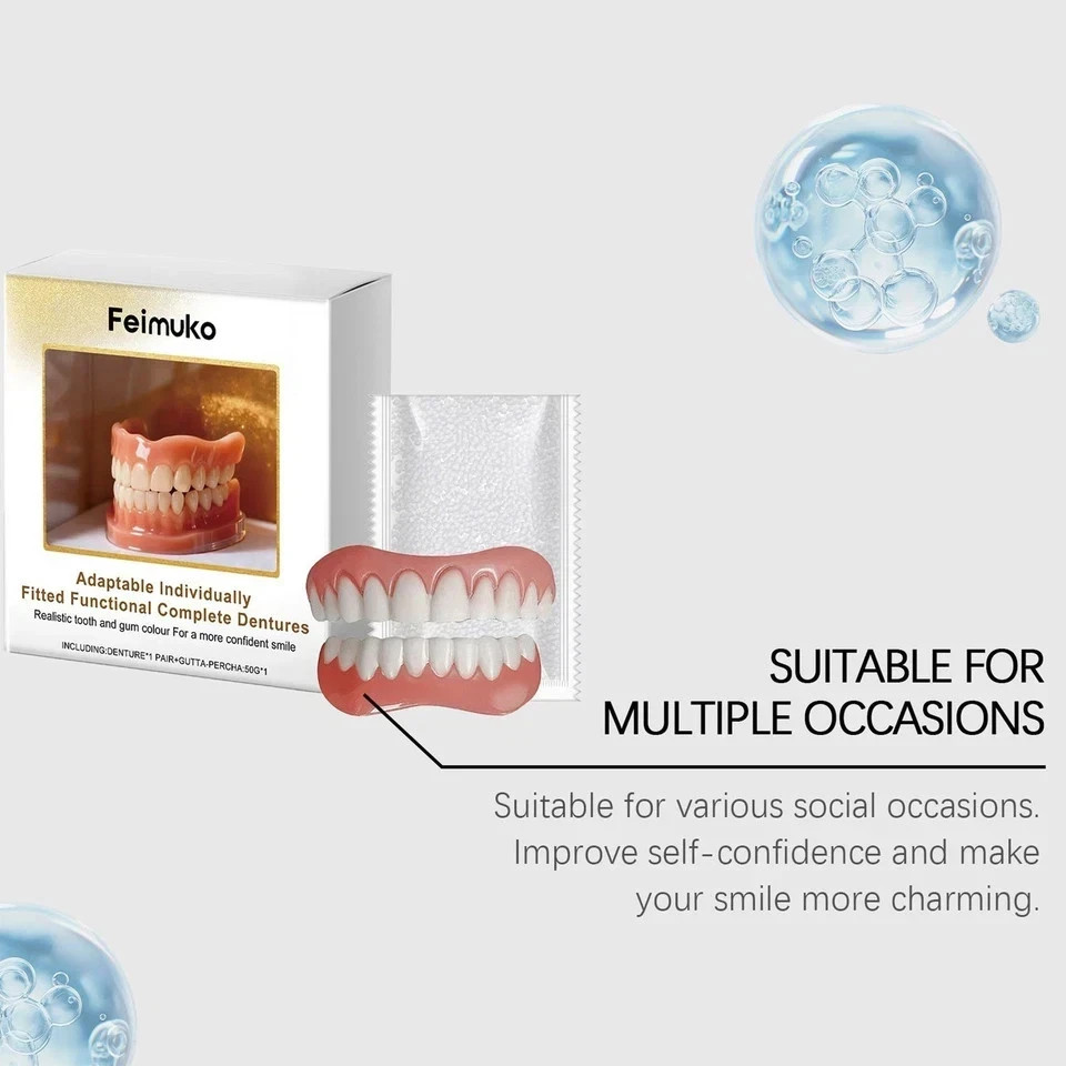 Full Denture Set Upper Lower False Teeth for Men Women Dental Replacement