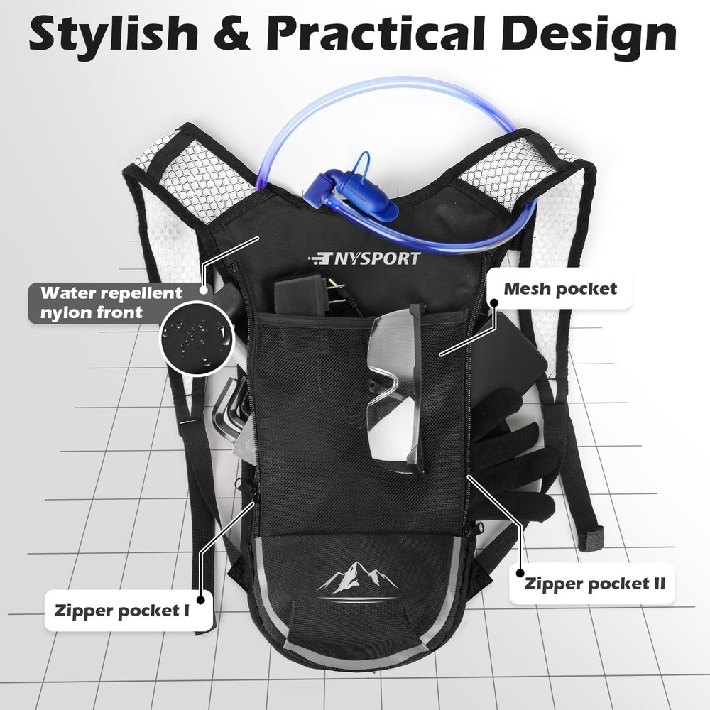 TNYSPORT Lightweight Breathable Hydration Backpack Pack-No 2L Bladder