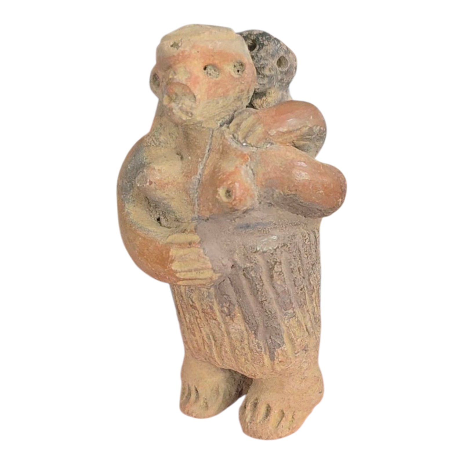 Ancient Pre-Columbian Human Effigy Carved Stone Artifact Mother With Child