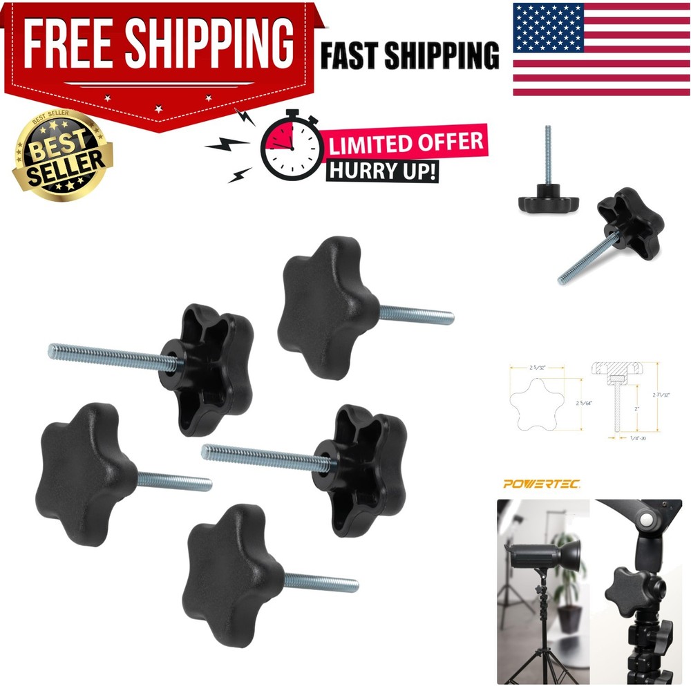 1/4''-20 5-Star Knobs with 2" Threaded Studs - Perfect for Woodworking