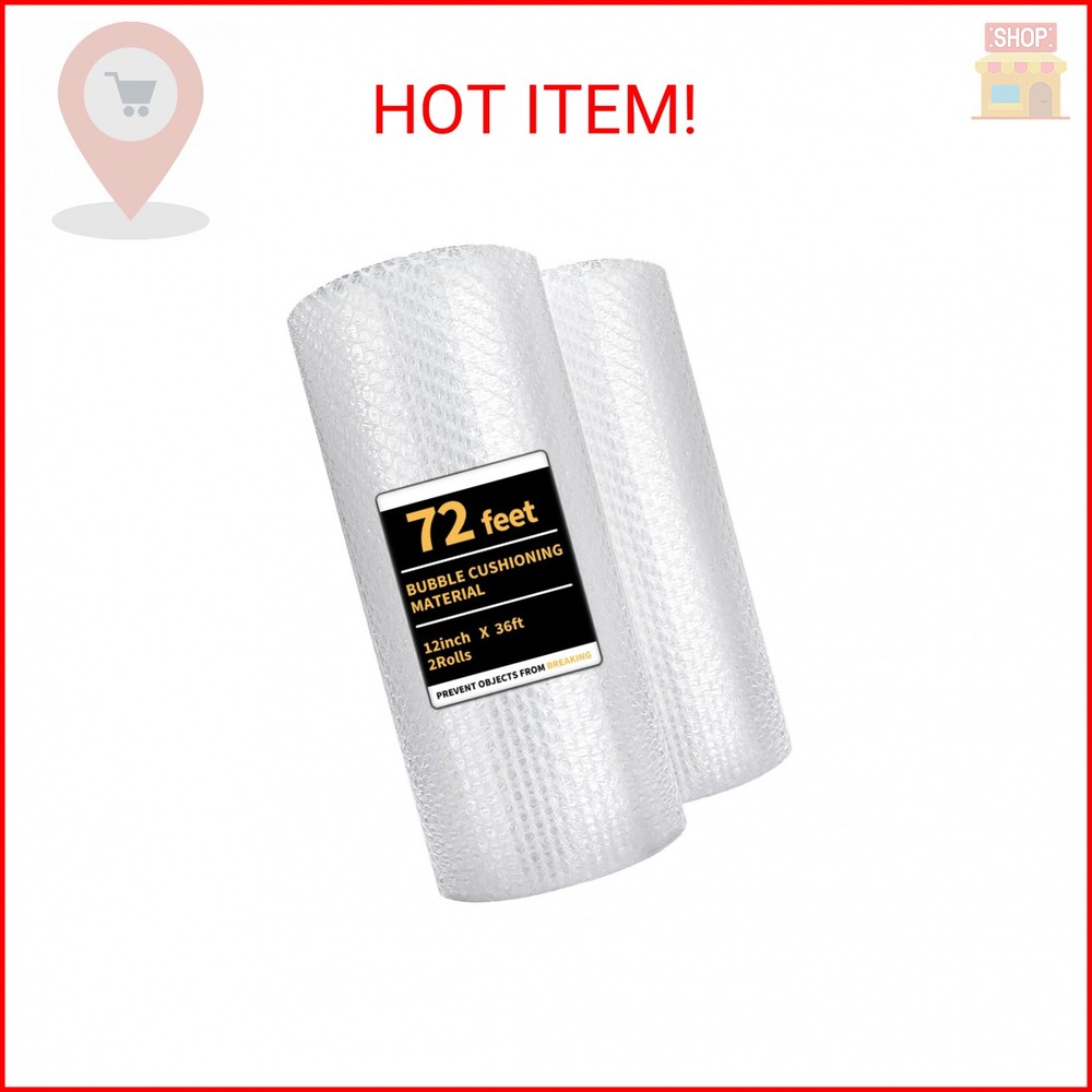 Bubble Cushioning Wrap 2 Pack 12 Inch x 72 ft Bubble Wrap for Packing，Moving Box