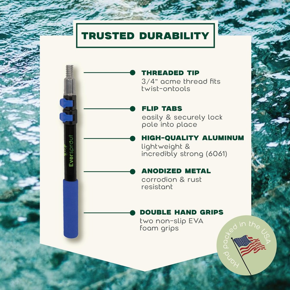 EVERSPROUT 1.5-to-3ft Durable Telescoping Boat Hook – 3' Pole, Blue