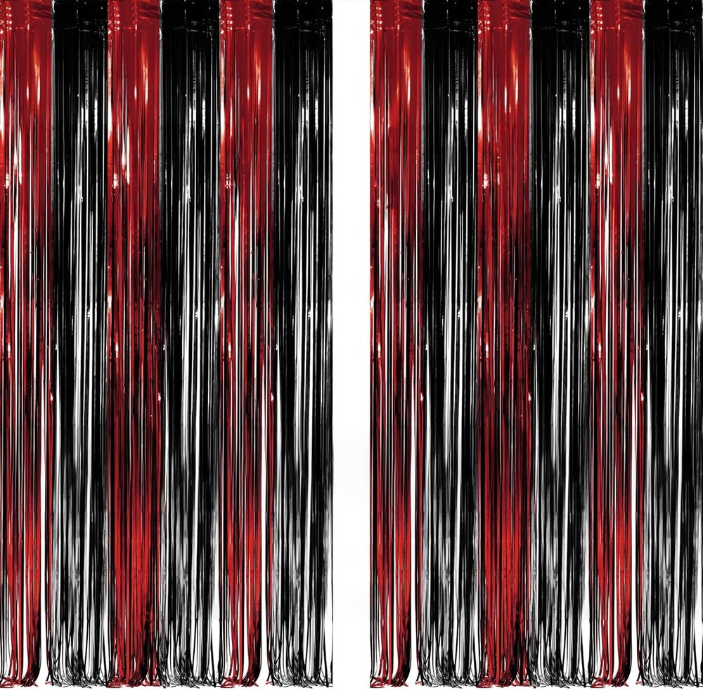 Black Red Party Streamers Backdrop - GREATRIL Foil Extra Large,