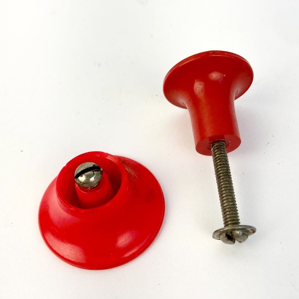 Lot 2 Vintage Red Cabinet Knobs Drawer Pulls Ribbed Cherry Red Neon Bakelite?