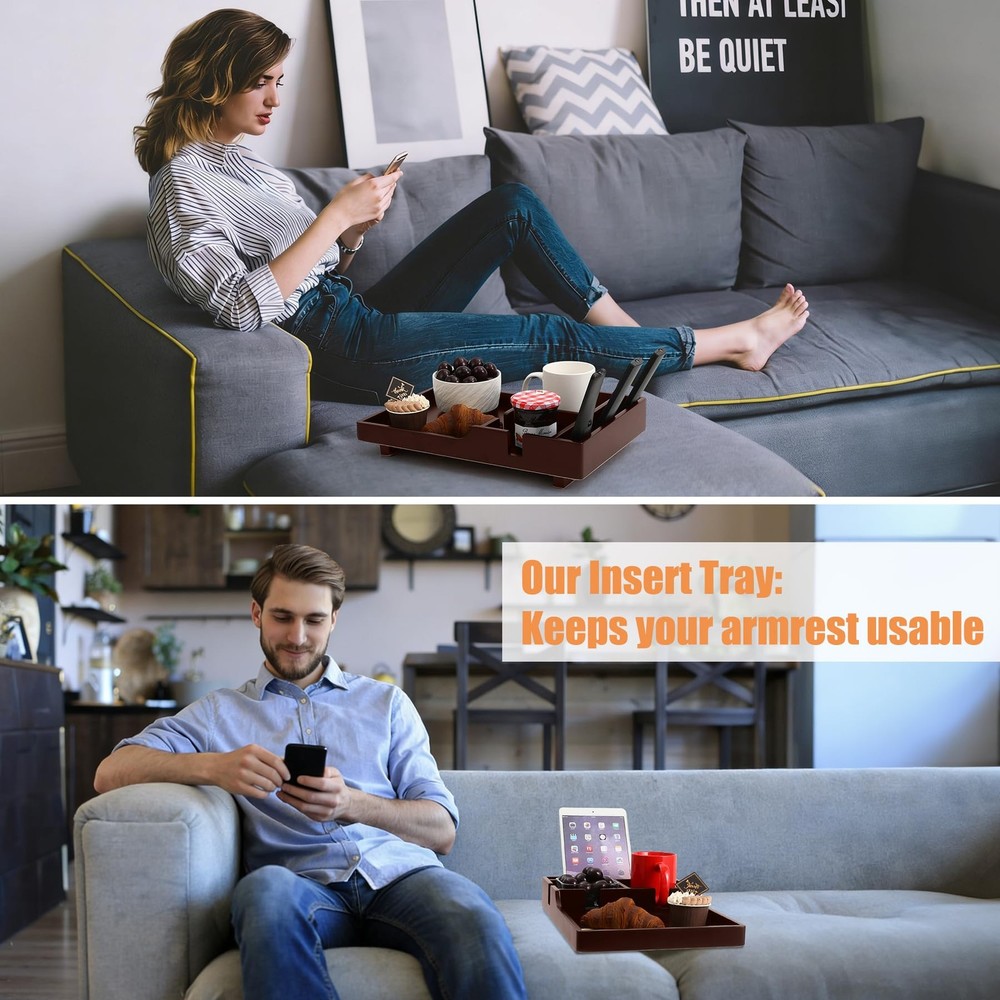 Couch Insert Tray, 2-in-1 Insert & Flat Sofa Organizer with 4 Compartments,Fi...