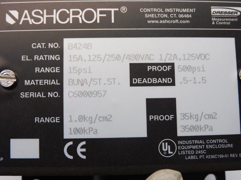 ASHCROFT B424B 480VAC 15A 15PSI NSMP