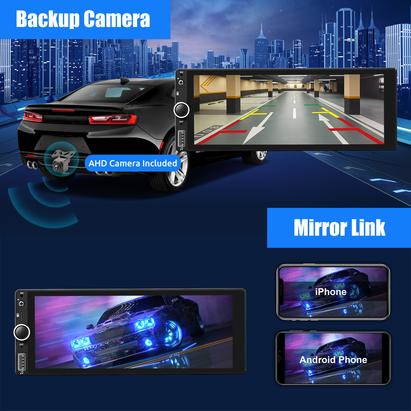 7" Single 1Din Touch Screen Car Stereo Radio For Apple/Android CarPlay Bluetooth