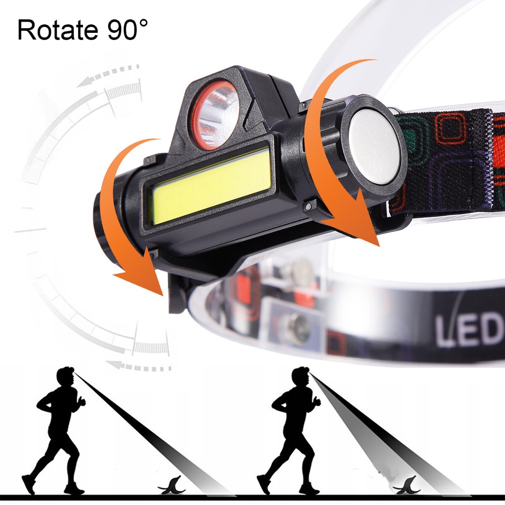 2X COB LED Headlamp Headlight USB Rechargeable Waterproof Head Light Flashlight
