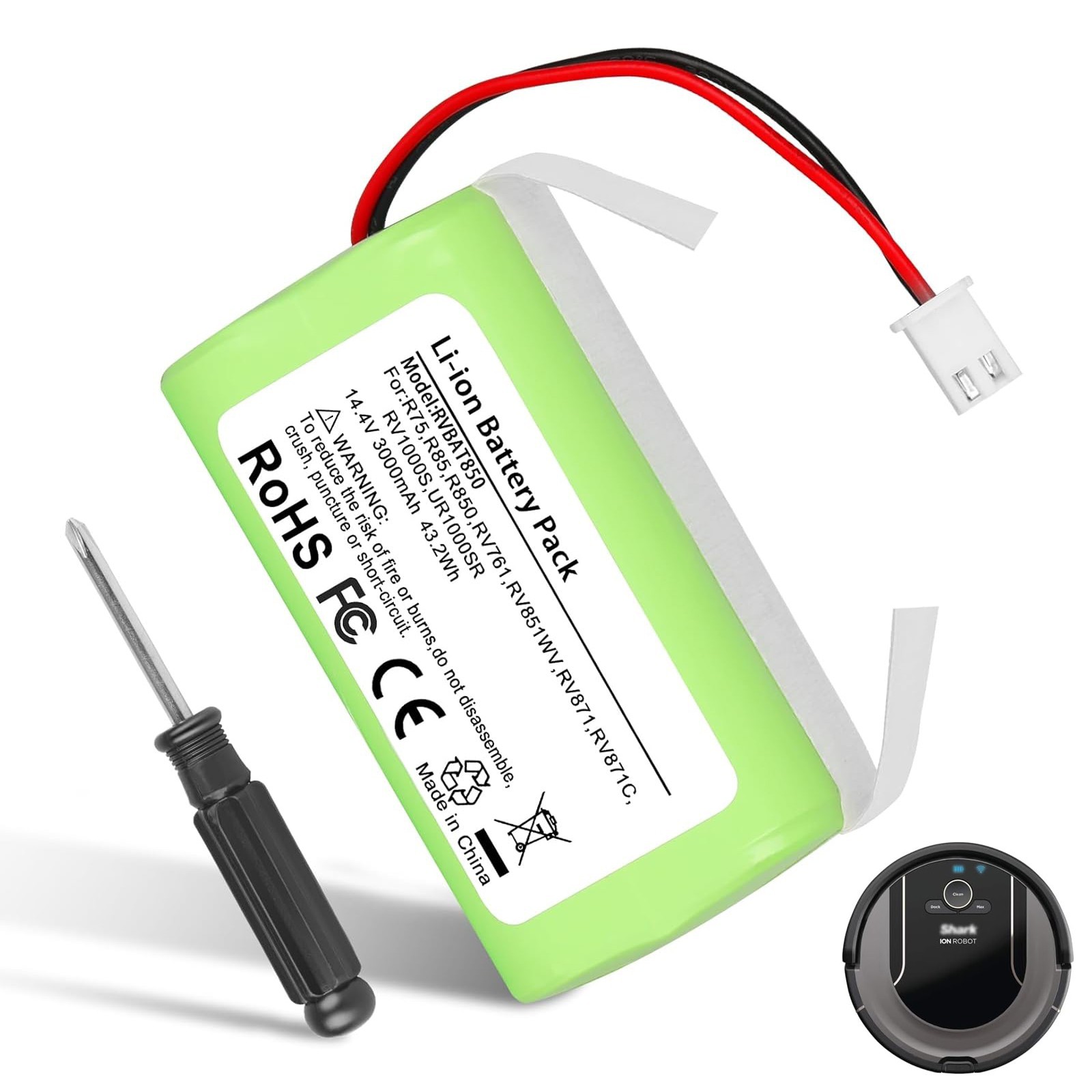 RVBAT850 Li-ion Battery for Shark ION Robot Vacuum RV1001AE R75 2-Prong