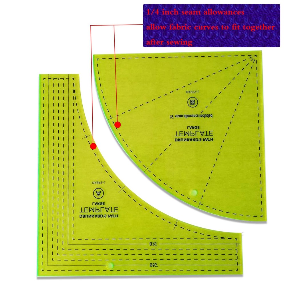 Drunkards Path Quilting Templates, Large Curved Acrylic Tools for Cutting Circle
