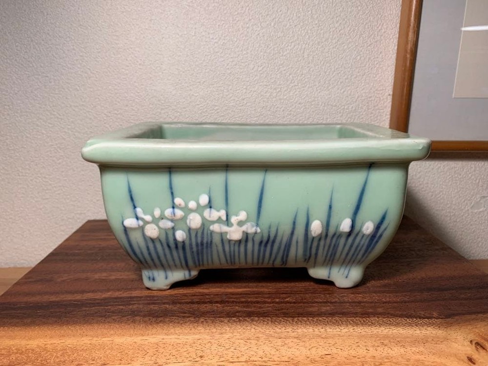 Celadon Rectangular Bonsai Pot Antique Blue and White Miniature Tree Container