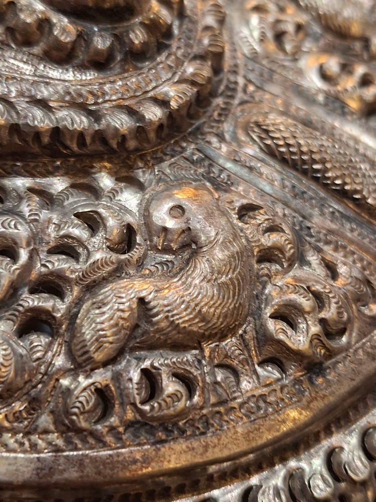 Antique Burmese Silver Tone "Thabeik" Locking Casket Hinged Container Marked...