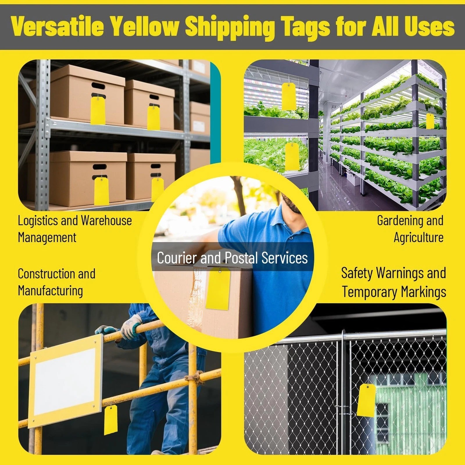 100pcs Yellow Plastic Hang Shipping Tags with Wire Waterproof Blank Label Tags