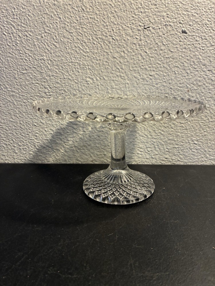 EAPG Clear Glass Cake Stand Diamond Point