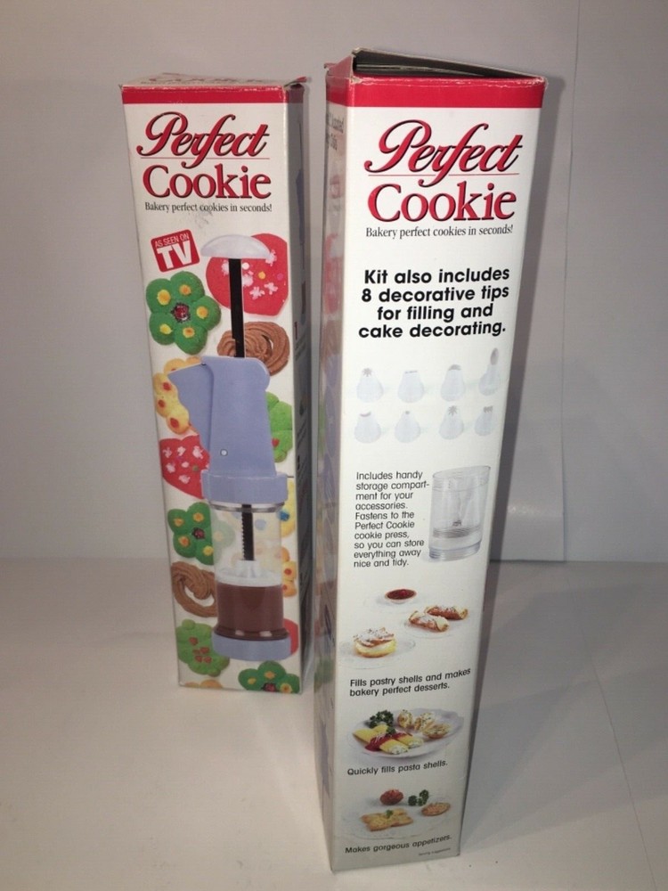 PERFECT COOKIE Press Super Shooter Maker Lever Kit Bakery 10 Discs,8 Tips EUC