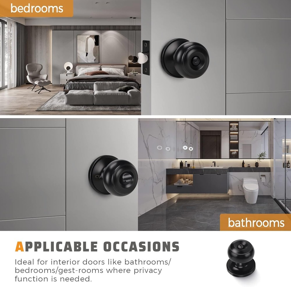 KNOBWELL 5 Pack Matte Black Door Knobs Privacy Knob for 5 Pack,