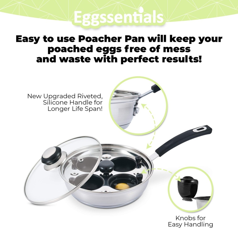 Egg Poacher - Eggssentials Poached Egg Maker, Stainless Steel Egg Poaching Pan,