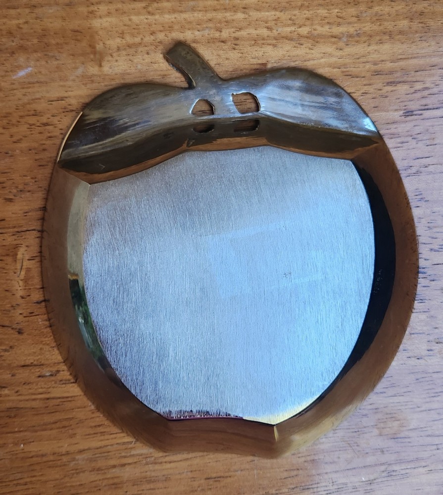 Intricate Silver Plated? Metal Apple Shaped Candy Trinket Dish Engraved 5.25" L