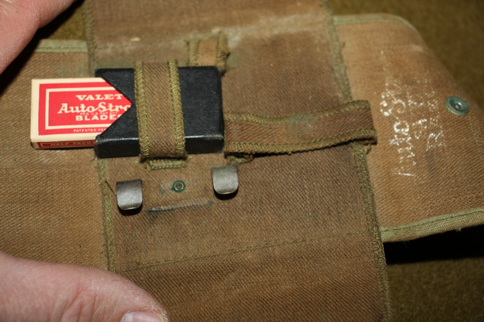 Original WW2 U.S. Army GI's Named OD Canvas Shaving Kit Storage Pouch, Empty